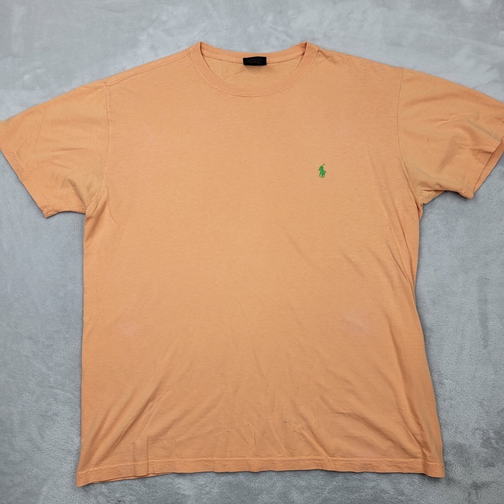 Polo Ralph Lauren Shirt Men Medium Basic Minimalist Crew Orange Green Pony Adult